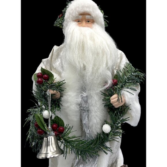 VTG White & Silver Robe Santa Claus Tree Topper Pine Cones Silver Bell  Garland - Picture 3 of 13